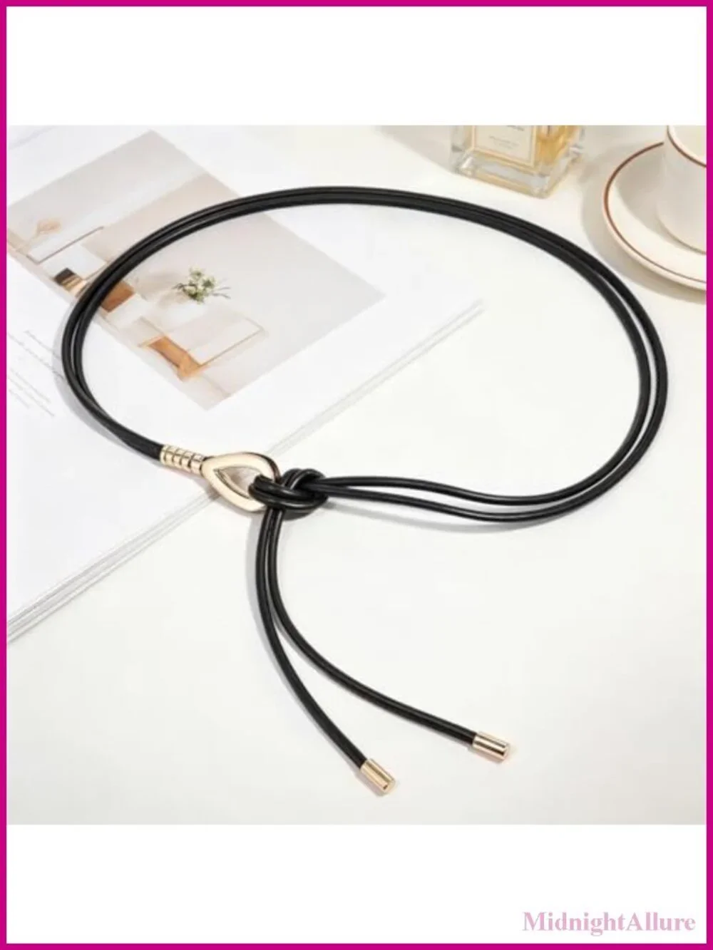 PU Leather Tie Waist Belt Thin Knotted with Metal Buckle